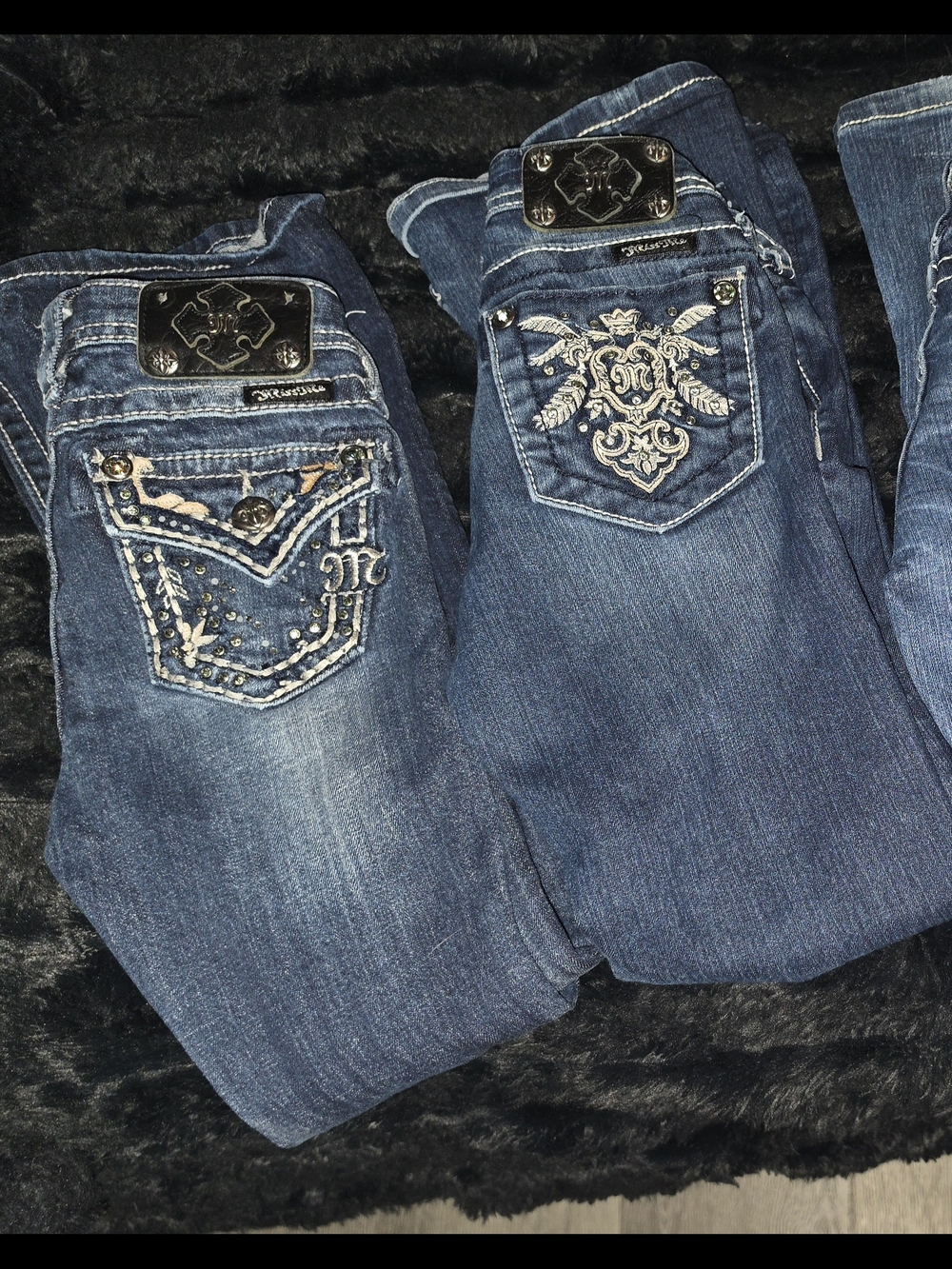 2 Pair Of Miss Me Girls Dark Blue Embroidered Pocket Jeans